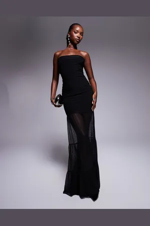 Kaiia Exclusive bandeau double layered slinky mesh hem maxi dress in