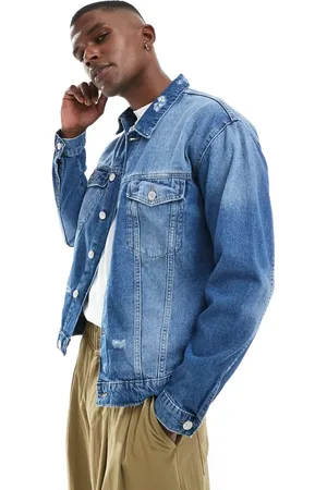 Only & Sons Denim jacket in distressed mid wash