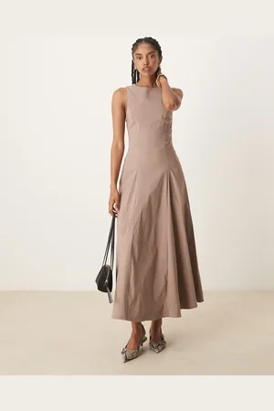 ASOS Bengaline sleeveless corset waist midi dress in mocha