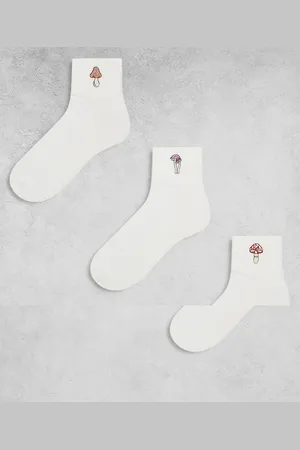 ASOS 3 pack short sock with mushroom embroidery in ecru
