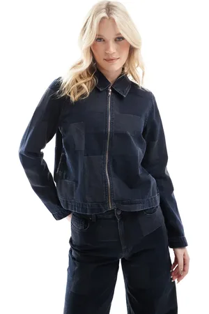 VERO MODA Patchwork zip jacket co-ord in dark denim