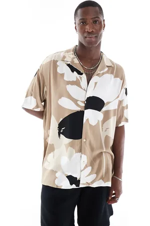 JACK & JONES Revere collar abstract floral shirt in beige