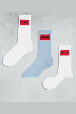 HUGO BOSS 3 pack back box logo rib trainer socks in white/light blue