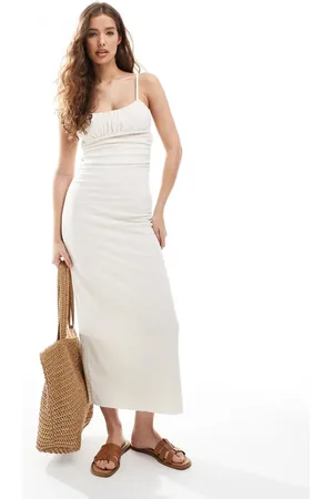Pull&Bear Textured strappy maxi dress in ecru