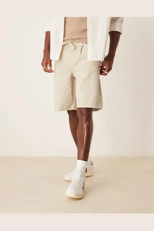 ASOS Wide mid length shorts with front tie in stone
