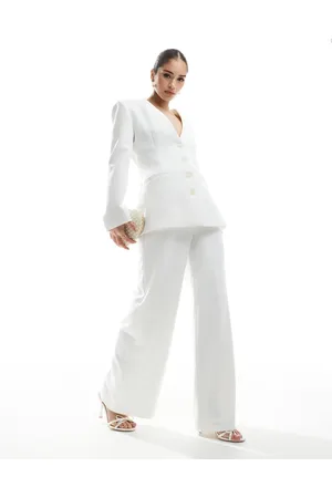 Six Stories Bridal wide leg tailored trousers co-ord in ivory