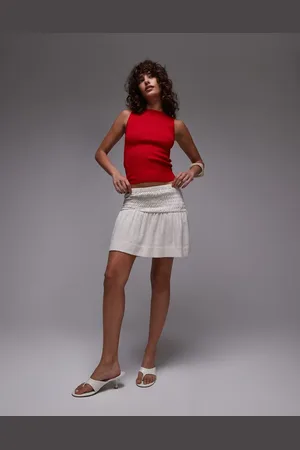 Topshop Linen mini skirt with ruched sides in natural