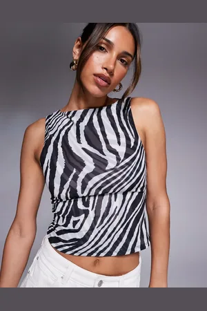 ASOS Boat neck double layer mesh top in zebra print