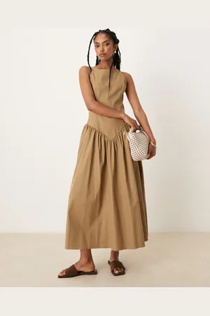 ASOS Cami dropped waist midi dress in camel
