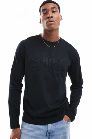 GANT Embossed tonal shield logo long sleeve t-shirt in black