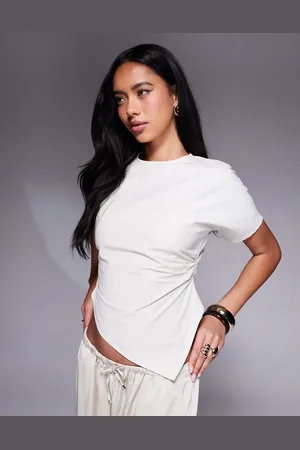 ASOS Wrap over ruched detail woven tee in cream