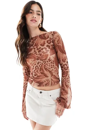 ASOS Floral leopard floaty long sleeve top in brown