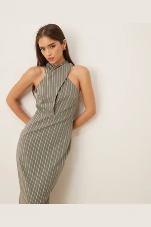 ASOS Bengaline cross neck midi column dress in stripe