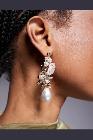 Aldo Corallia statement pearl and shell stud earrings in