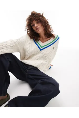 Lacoste Oversized knitted cricket jumper in off