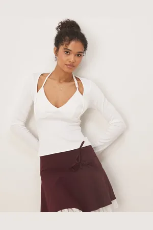 ASOS Rib halter neck long sleeve top in