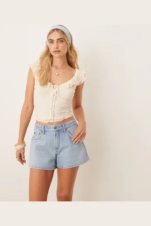 Abercrombie & Fitch Curve love mid rise a line denim shorts in light wash