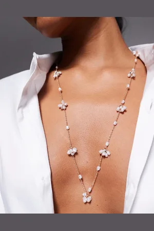 Aldo Aldersgate long chain necklace with daisy charms in gold