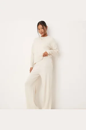 VILA Knitted trouser co-ord in cream