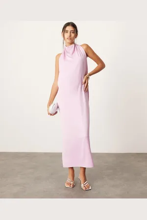 ASOS Halterneck midi dress with drape detail in lilac