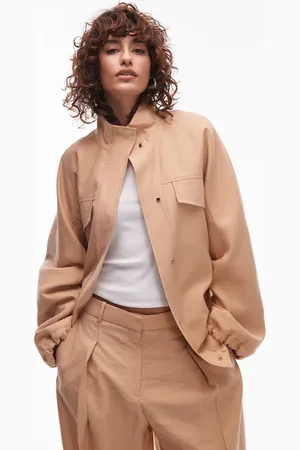 MANGO Relaxed funnel neck soft touch jacket co-ord in beige