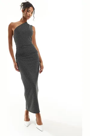 ASOS Mono stripe one shoulder midi dress