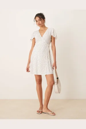 JDY Mini wrap dress with blue heart print in