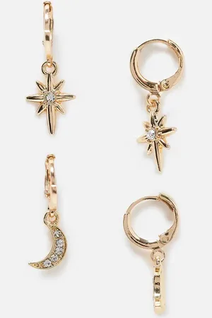 ASOS Pack of two huggie hoop earrings with celestial charms in tone