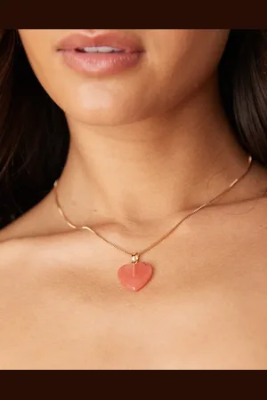 ASOS Necklace with semi precious quartz heart pendant in gold tone