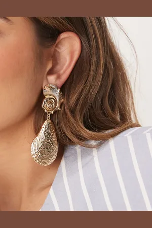 ASOS Limited Edition large stud earrings with shell drop detail in tone
