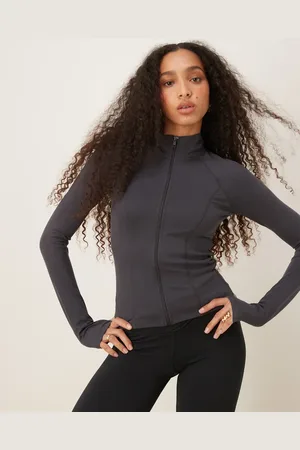 Gina Tricot Soft Touch sports seamless zip up jacket in dark