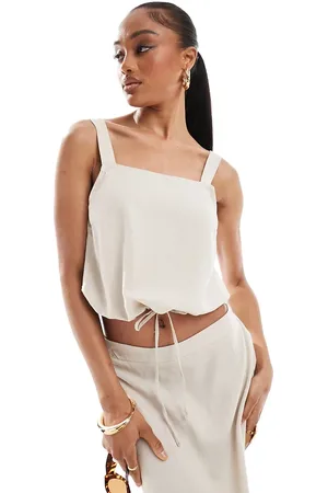 VERO MODA Linen blend cropped top co-ord in stone