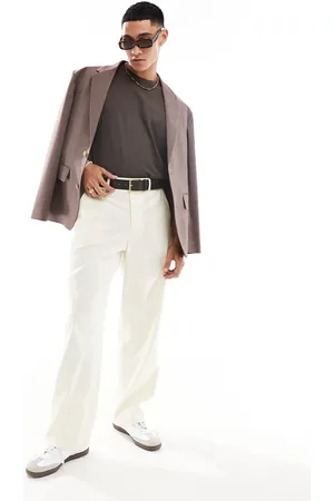 ASOS Smart extreme wide leg linen blend trousers in ecru
