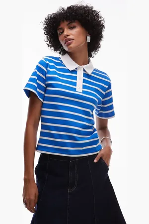 Topshop Jersey short sleeve rugby top in stripe