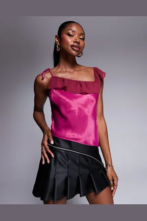 ASOS Chiffon off shoulder ruffle cami top in rose