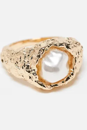 ASOS Molten texture ring with faux pearl in tone