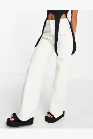 Weekday Ace cotton high waist wide leg jeans in tinted ecru - STONE