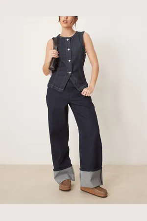Neon Rose Turn up detail straight leg jeans in indigo