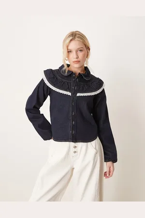 Neon Rose Collar detail denim blouse in indigo