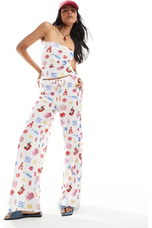 ASOS Textured wide leg trouser co-ord in summer food print