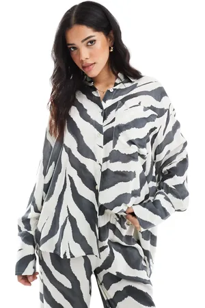 ASOS Linen blend oversized shirt in zebra print