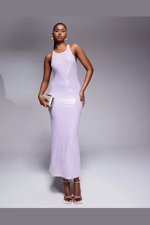 Rare Fashion London sequin racerneck cross back maxi dress in lilac