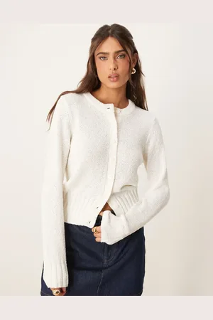 ASOS Knitted textured crew neck cardigan in cream