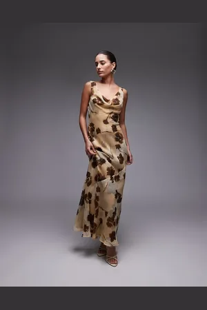 Topshop Double layered cowl neck maxi dress in buttermilk floral
