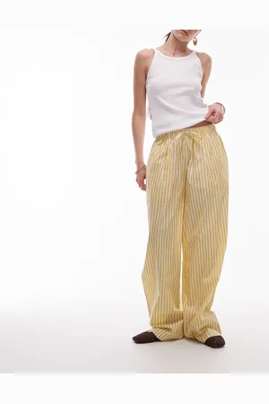 Topshop Poplin pull on wide leg trouser in yellow stripe