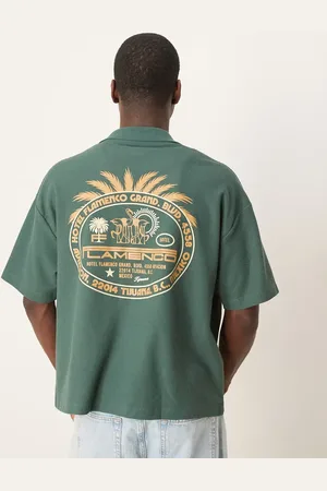 ASOS Boxy oversized polo in heavyweight waffle texture 230gsm with palm graphics in