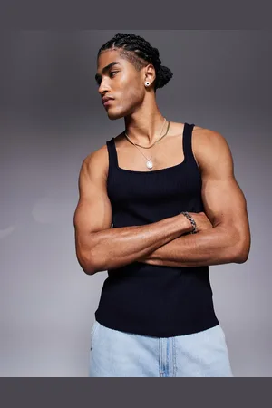 ASOS Square neck muscle fit vest in textured rib