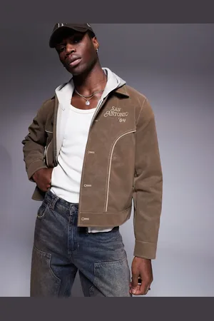 ASOS Regular harrington faux suede embroidered jacket in