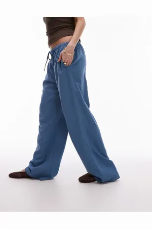 Topshop Linen straight leg trouser in denim blue