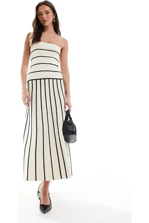 Pretty Lavish Bandeau contrast stripe knit midaxi dress in and cream